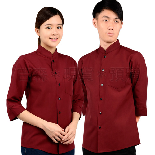 旗袍領襯衫-暗紅