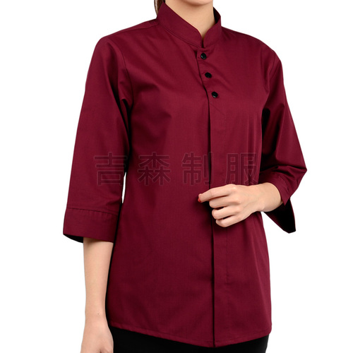 旗袍領襯衫-棗紅