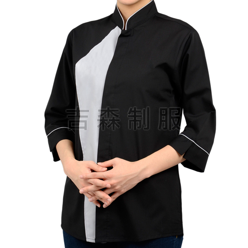 旗袍領剪接襯衫-黑+灰