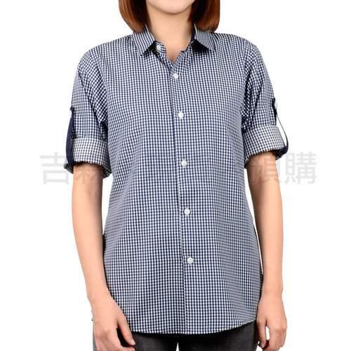 七分袖反摺襯衫-丈青格