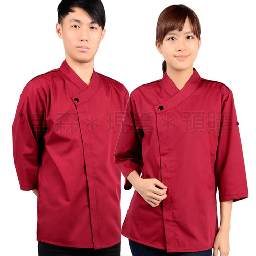 西式斜襟襯衫-棗紅