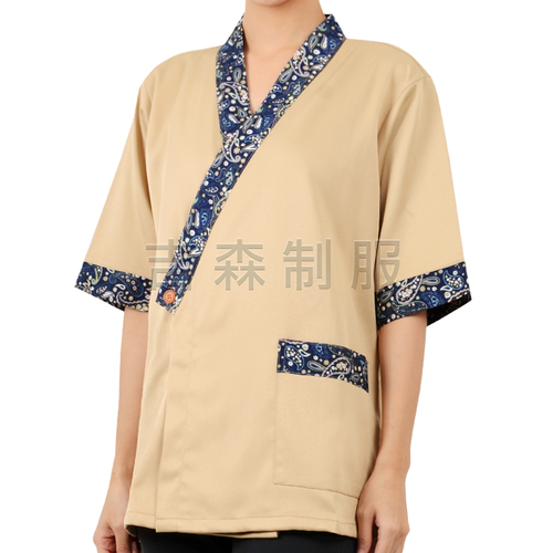 斜襟五分袖上衣-卡其