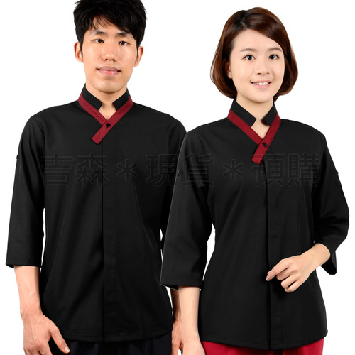 和風立領V襟襯衫-黑色