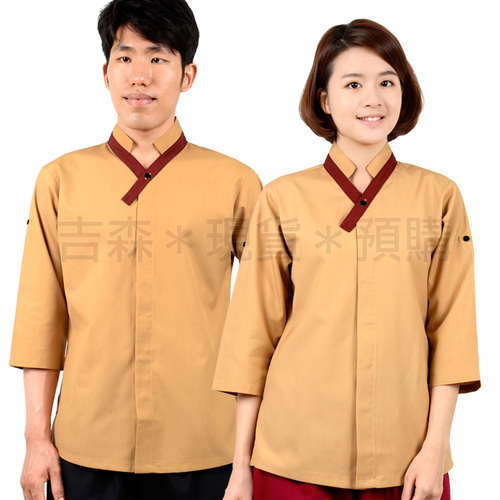 和風立領V襟襯衫-卡其