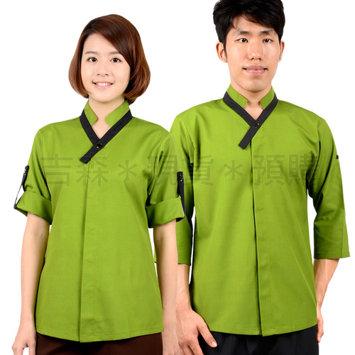 和風立領V襟襯衫-芥末綠