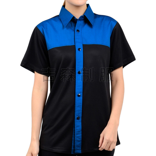 短袖剪接襯衫-藍色