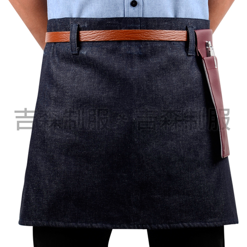 皮革牛仔圍裙+皮革口袋