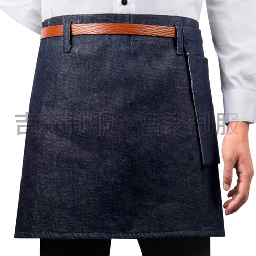 皮革牛仔圍裙+牛仔口袋